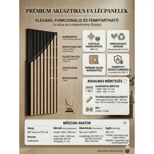 ECO LINEAR 260 fehér tölgy akusztikai falpanel